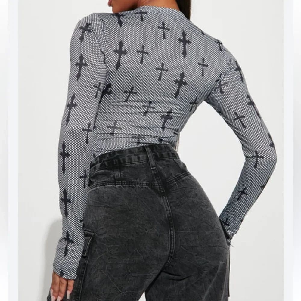 Fashion Nova Don’t Cross Me Grey Black Bodysuit Women’s 2XL XXL